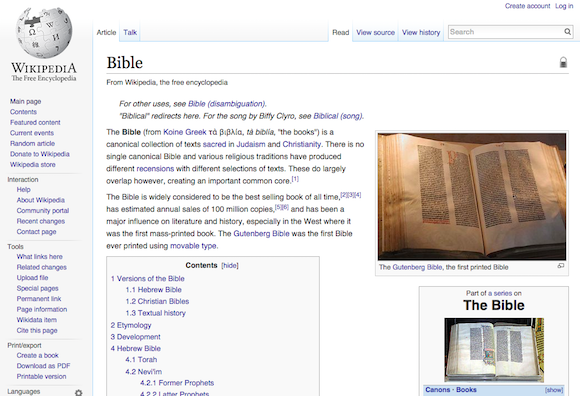 Wikipedia entry for Bible